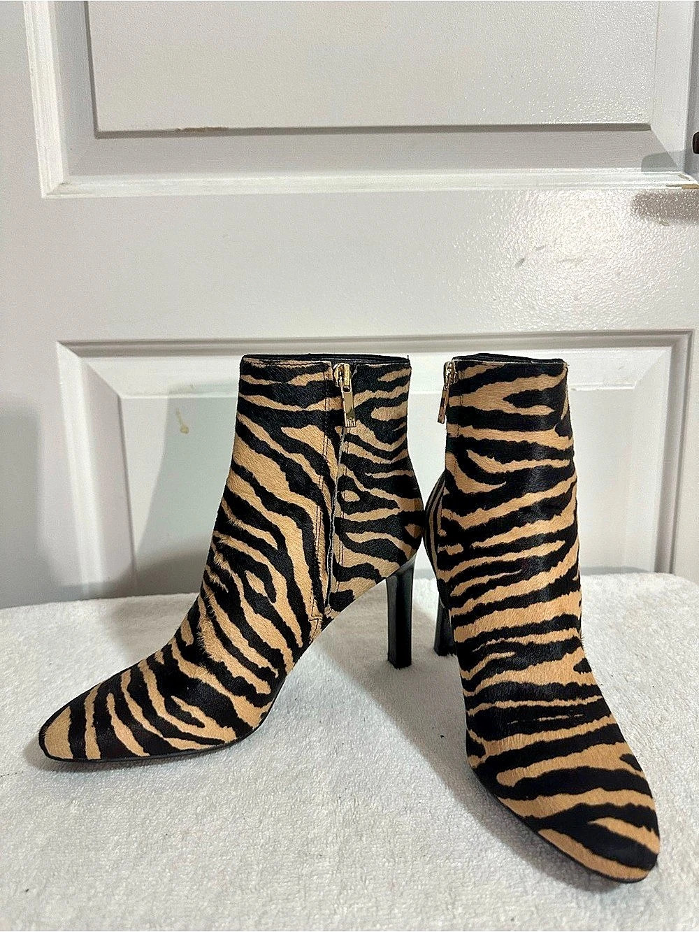 Zebra Print Heeled Ankle Boots